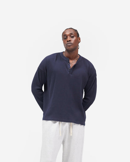 Initial Henley Waffle Long Sleeve T-Shirt