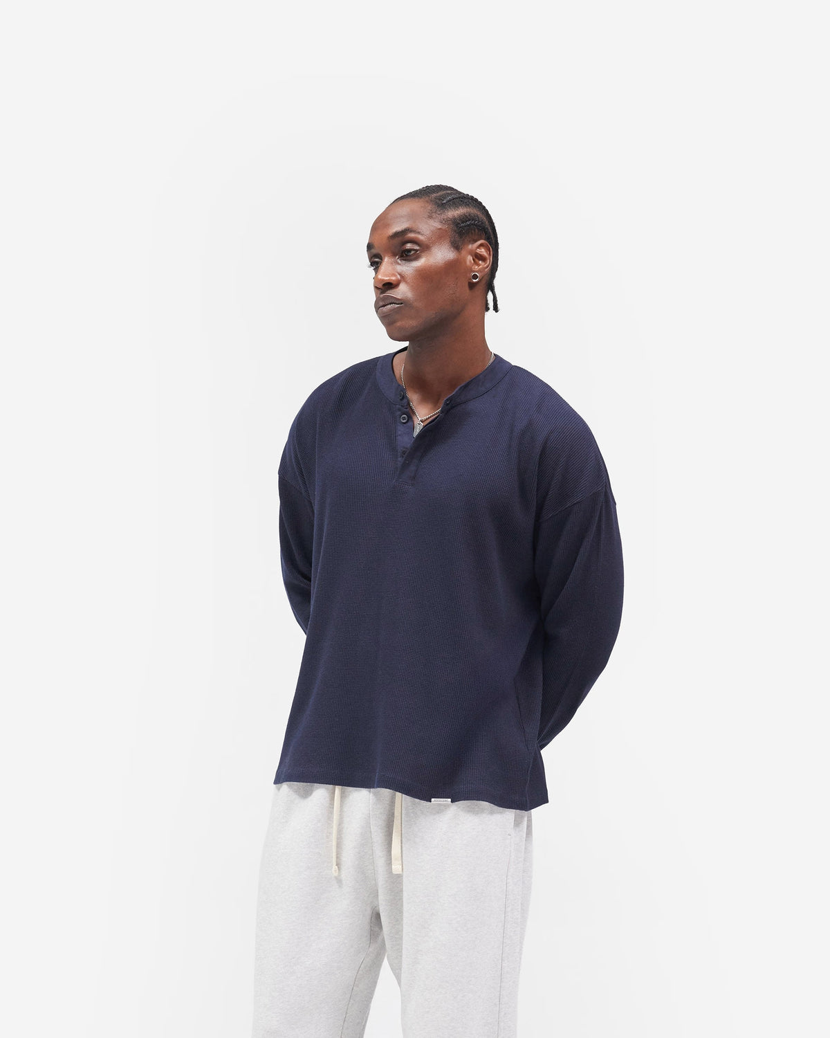 Initial Henley Waffle Long Sleeve T-Shirt